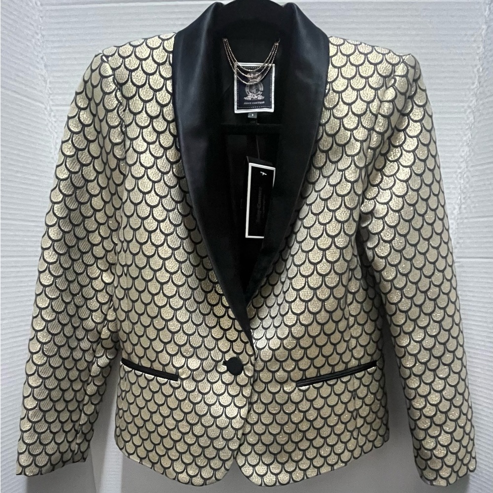 Vintage Juicy Couture Gold and Black Metallic Fish Scale Patterned Blazer